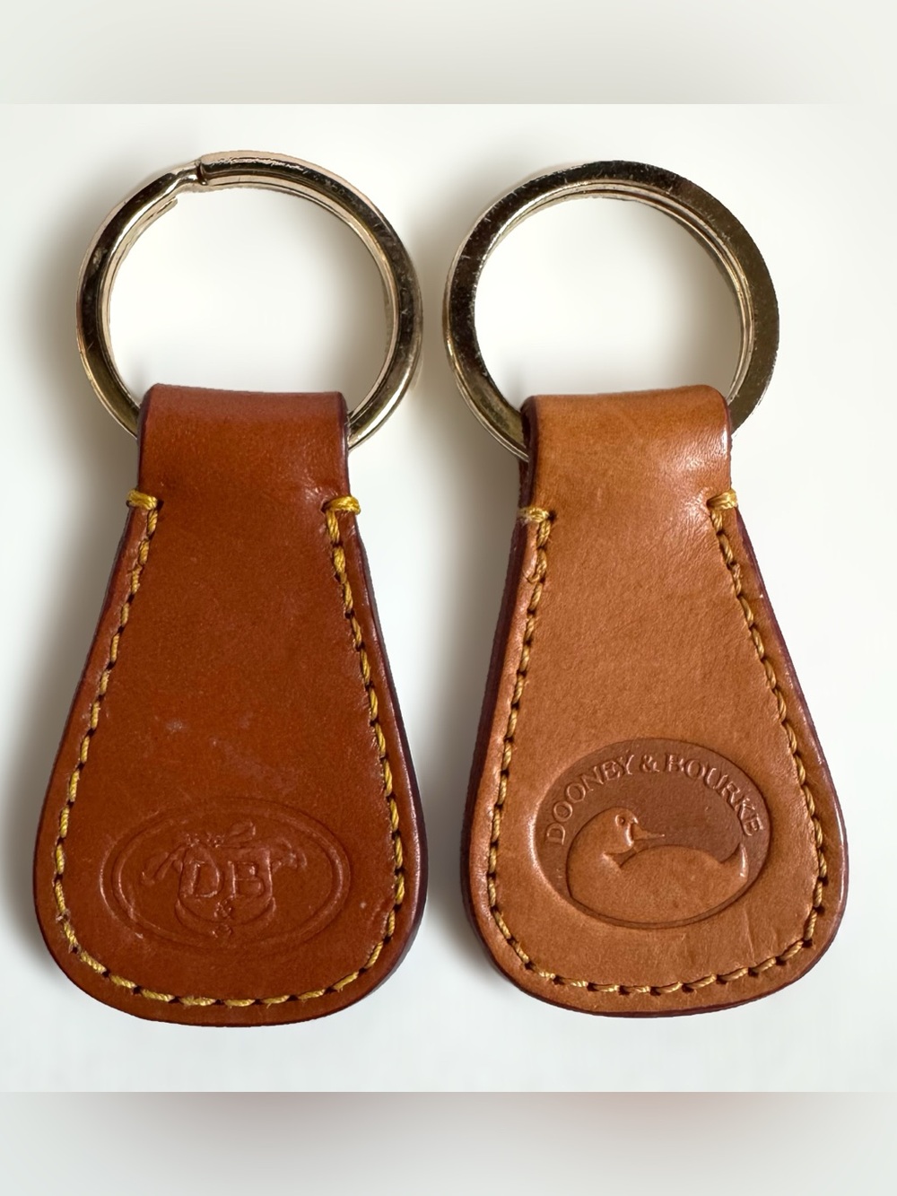 Vtg Dooney & Bourke Brown Tan Leather Keychains Key Rings Fobs Duck Logo Lot 2